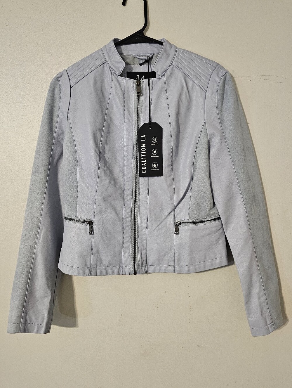 Coalition LA "Ayla" Women's Size Small Baby Blue Faux Leather Moto Jacket